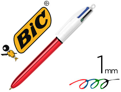 Bolígrafo Bic 4 colores Shine rojo metalizado